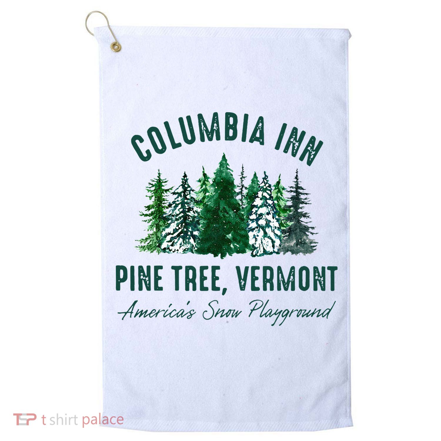 Columbia Inn Pine Tree Vermont Merry Christmas Golf Towel