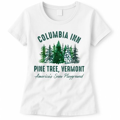 Columbia Inn Pine Tree Vermont Merry Christmas Womens T-Shirt