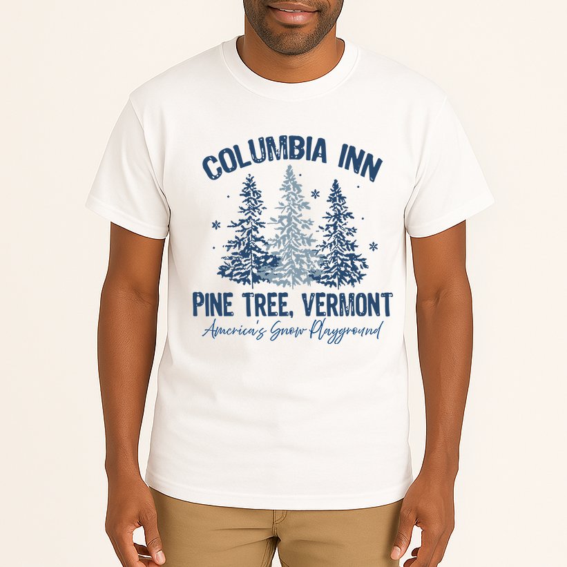 Columbia Inn Pine Tree Vermont Always A White Christmas Tall T-Shirt