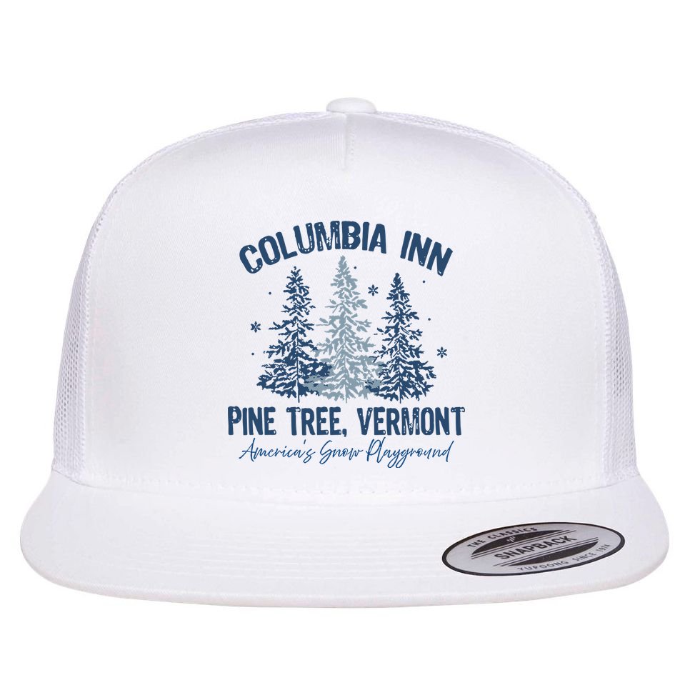 Columbia Inn Pine Tree Vermont Always A White Christmas Flat Bill Trucker Hat
