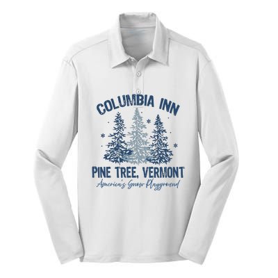 Columbia Inn Pine Tree Vermont Always A White Christmas Silk Touch Performance Long Sleeve Polo