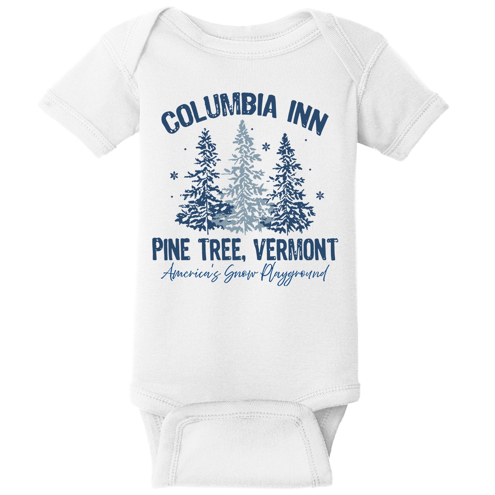 Columbia Inn Pine Tree Vermont Always A White Christmas Baby Bodysuit