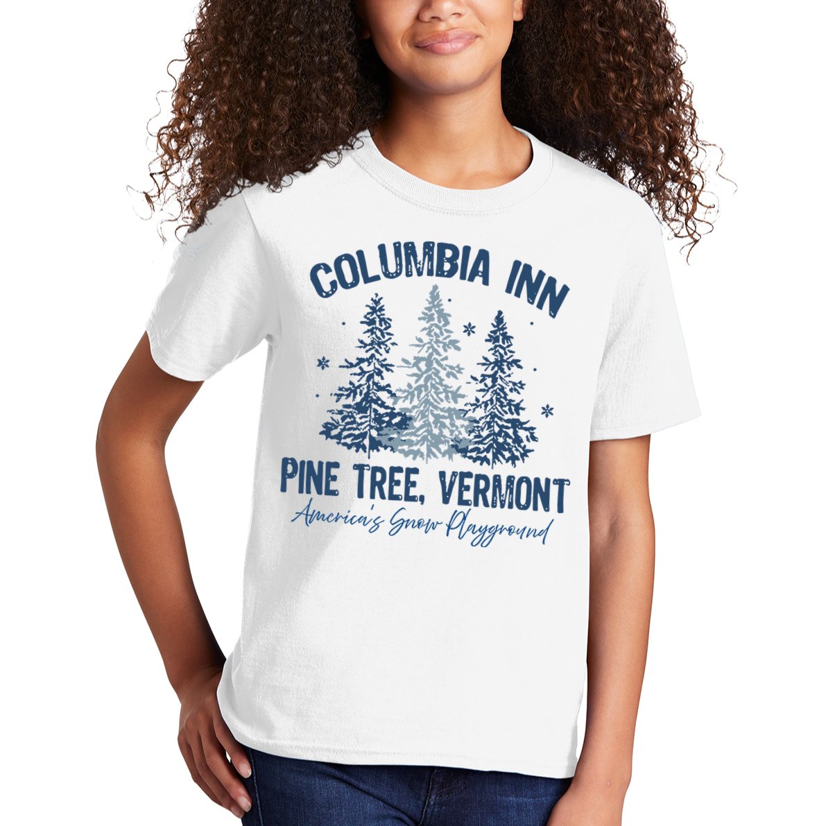 Columbia Inn Pine Tree Vermont Always A White Christmas Kids T-Shirt