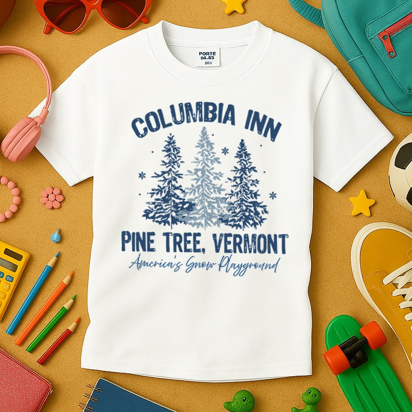 Columbia Inn Pine Tree Vermont Always A White Christmas Kids T-Shirt
