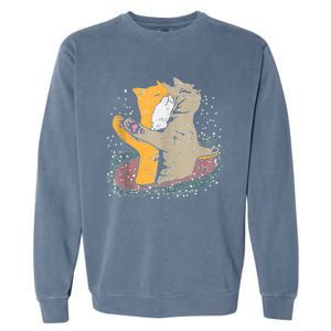 Cats Itanic Pose In Space Funny Movie Pun Animal Lover Gift Ank Op Garment-Dyed Sweatshirt