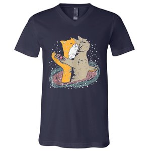 Cats Itanic Pose In Space Funny Movie Pun Animal Lover Gift Ank Op V-Neck T-Shirt