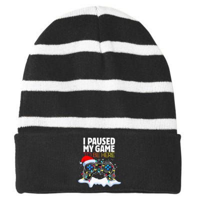 Christmas I Paused My Game To Be Here Funny Gamer Striped Beanie with Solid Band