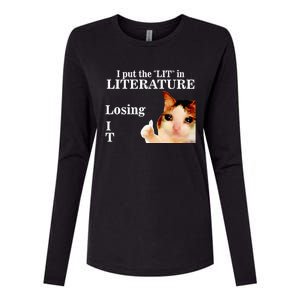 Cat I Put The Lit In Literature Losing It Womens Cotton Relaxed Long Sleeve T-Shirt