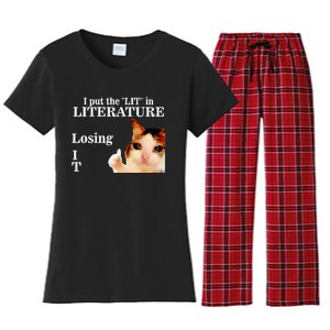 Cat I Put The Lit In Literature Losing It Women's Flannel Pajama Set