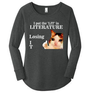 Cat I Put The Lit In Literature Losing It Women's Perfect Tri Tunic Long Sleeve Shirt