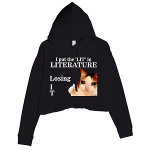 Cat I Put The Lit In Literature Losing It Crop Fleece Hoodie