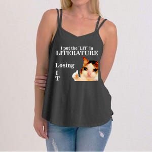 Cat I Put The Lit In Literature Losing It Women's Strappy Tank