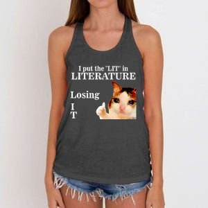 Cat I Put The Lit In Literature Losing It Women's Knotted Racerback Tank