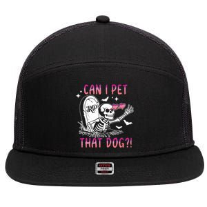 Can I Pet That Dog Skeleton Halloween 7 Panel Mesh Trucker Snapback Hat