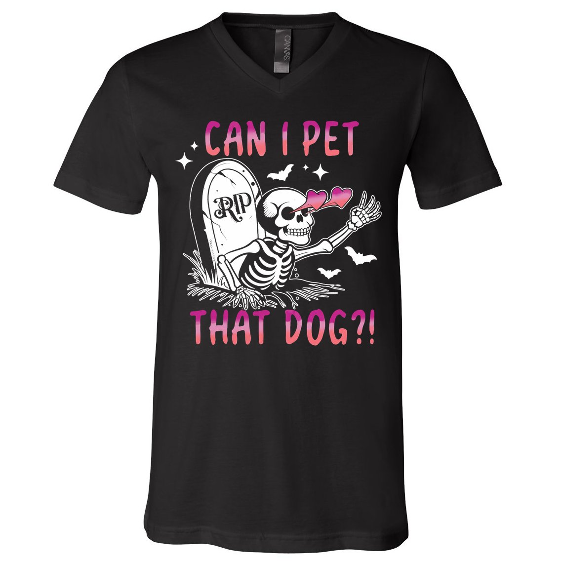 Can I Pet That Dog Skeleton Halloween V-Neck T-Shirt