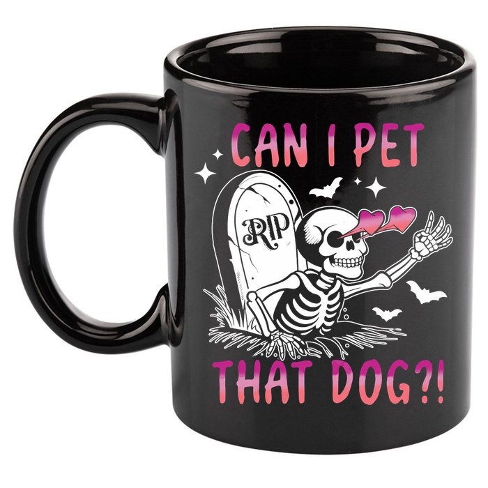 Can I Pet That Dog Skeleton Halloween 11oz C Handle Ceramic Mug