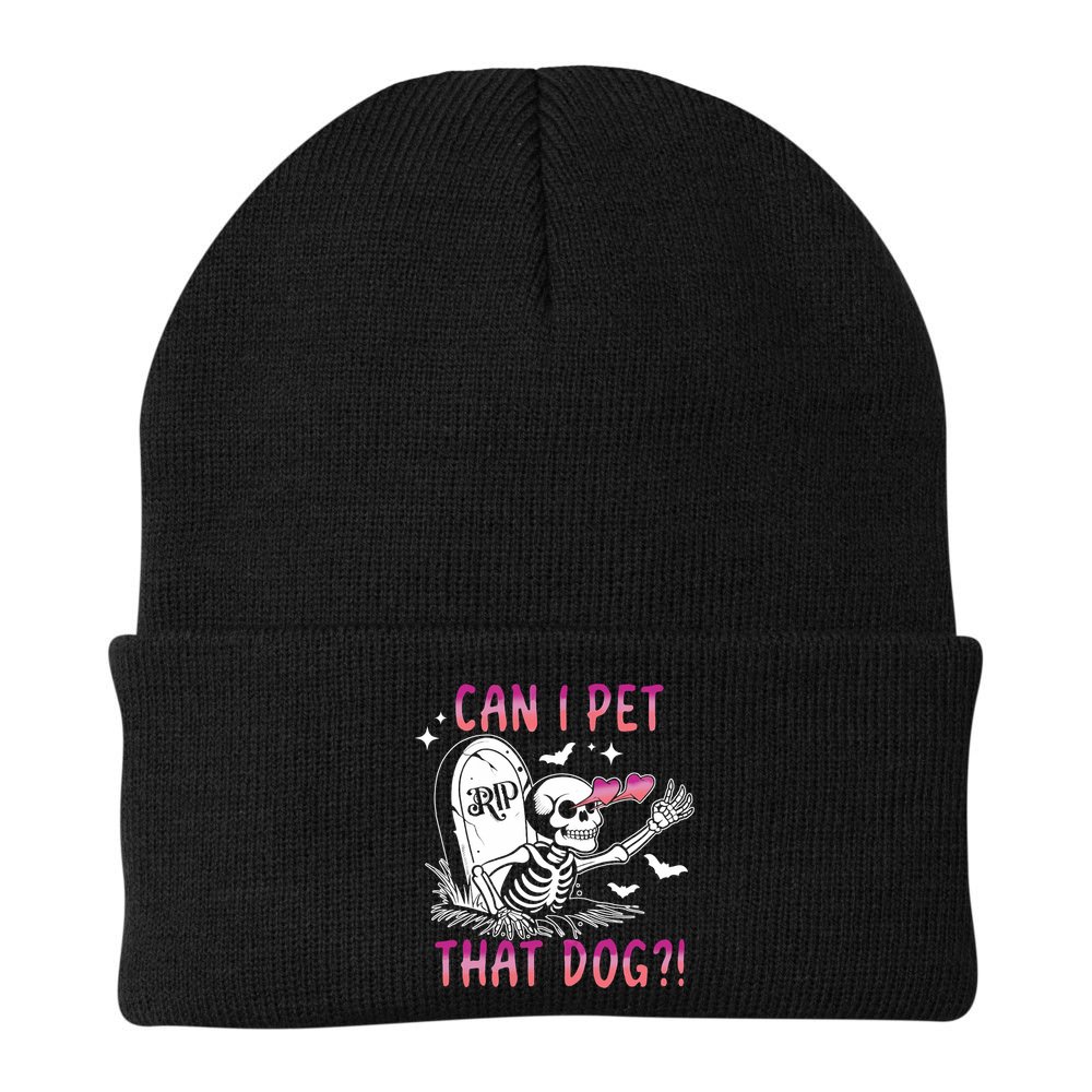 Can I Pet That Dog Skeleton Halloween Beanie