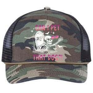 Can I Pet That Dog Skeleton Halloween Retro Rope Trucker Hat Cap