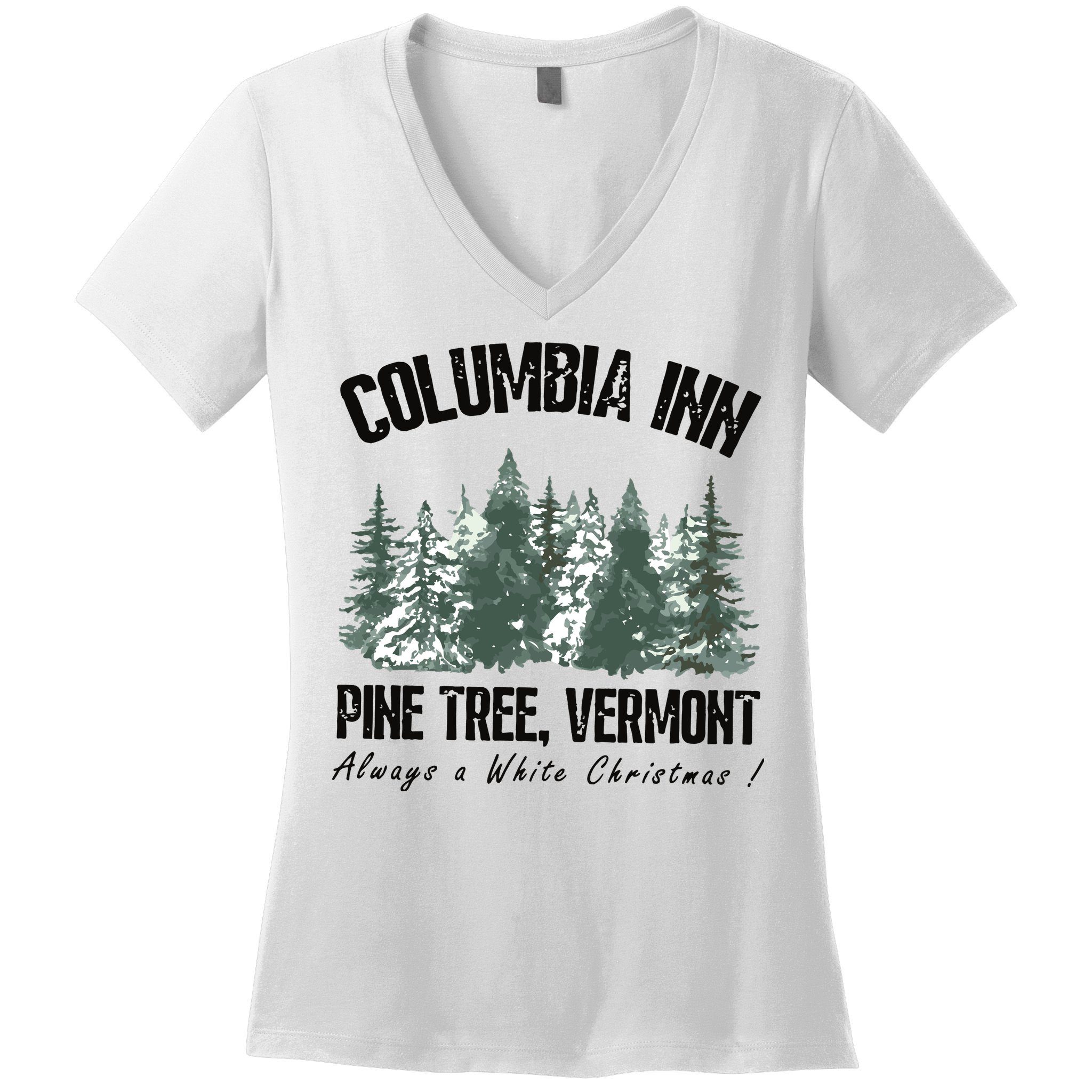 Columbia Inn Pine Tree Vermont Americas Snow Playground A White Christmas Women's V-Neck T-Shirt