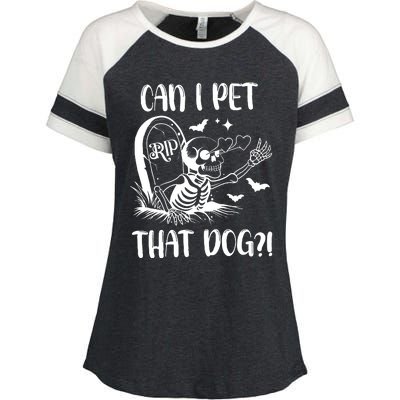 Can I Pet That Dog Halloween Enza Ladies Jersey Colorblock Tee