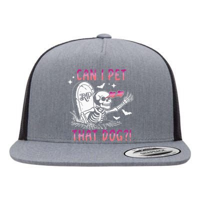 Can I Pet That Dog Skeleton Halloween Flat Bill Trucker Hat