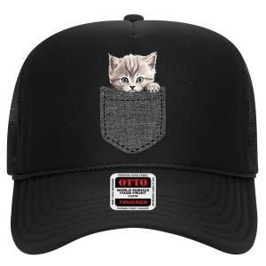 Cat In Pocket High Crown Mesh Back Trucker Hat