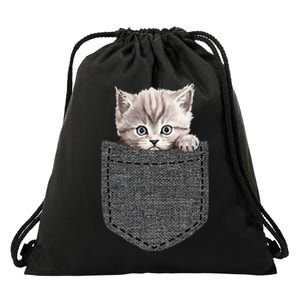 Cat In Pocket Drawstring Bag