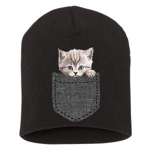 Cat In Pocket Short Acrylic Beanie