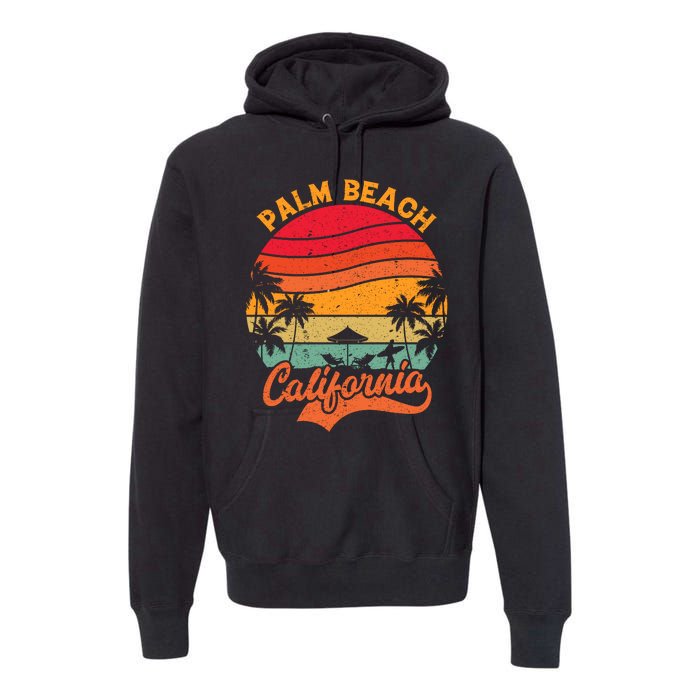 California Island Palm Beach Surfboard Surf Retro Vintage Premium Hoodie