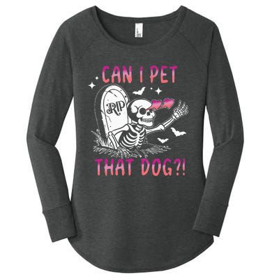 Can I Pet That Dog Skeleton Halloween Sweat Women's Perfect Tri Tunic Long Sleeve Shirt