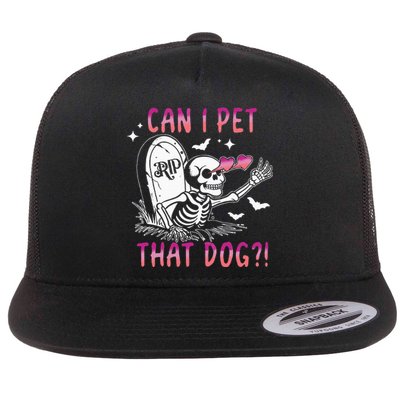 Can I Pet That Dog Skeleton Halloween Sweat Flat Bill Trucker Hat