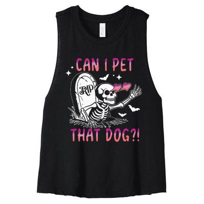 Can I Pet That Dog Skeleton Halloween Sweat Women's Racerback Cropped Tank