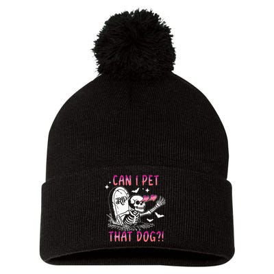 Can I Pet That Dog Skeleton Halloween Sweat Pom Pom 12in Knit Beanie