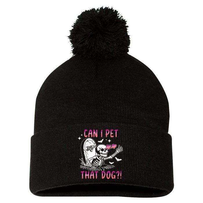 Can I Pet That Dog Skeleton Halloween Sweat Pom Pom 12in Knit Beanie