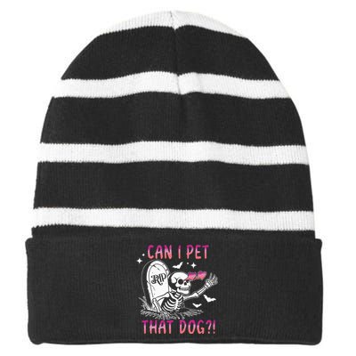 Can I Pet That Dog Skeleton Halloween Sweat Striped Beanie with Solid Band