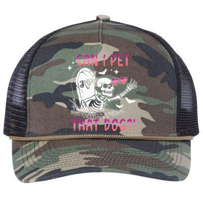 Can I Pet That Dog Skeleton Halloween Sweat Retro Rope Trucker Hat Cap