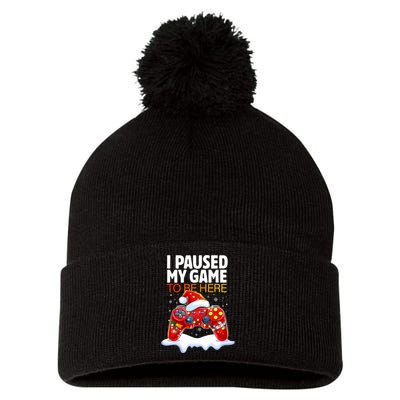 Christmas I Paused My Game To Be Here Funny Sarcastic Pom Pom 12in Knit Beanie