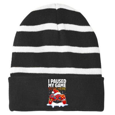 Christmas I Paused My Game To Be Here Funny Sarcastic Striped Beanie with Solid Band