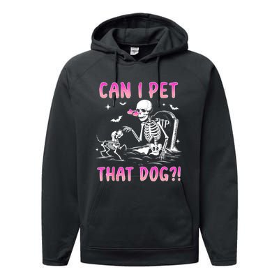 Can I Pet That Dog Funny Skeleton Dog Lover Halloween Performance Fleece Hoodie