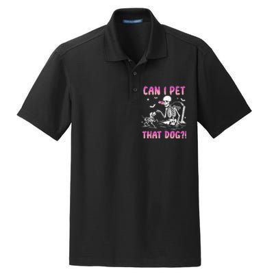 Can I Pet That Dog Funny Skeleton Dog Lover Halloween Dry Zone Grid Polo