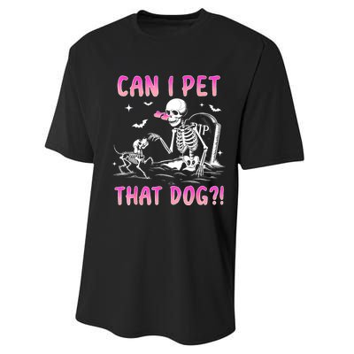 Can I Pet That Dog Funny Skeleton Dog Lover Halloween Performance Sprint T-Shirt