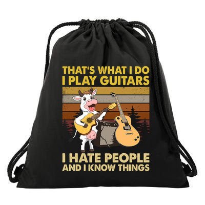 Cow I Play Guitars I Hate People And I Know Things Gift Drawstring Bag