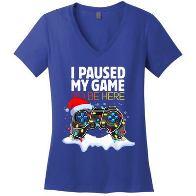 Christmas I Paused My Game To Be Here Funny Gamer Women's V-Neck T-Shirt