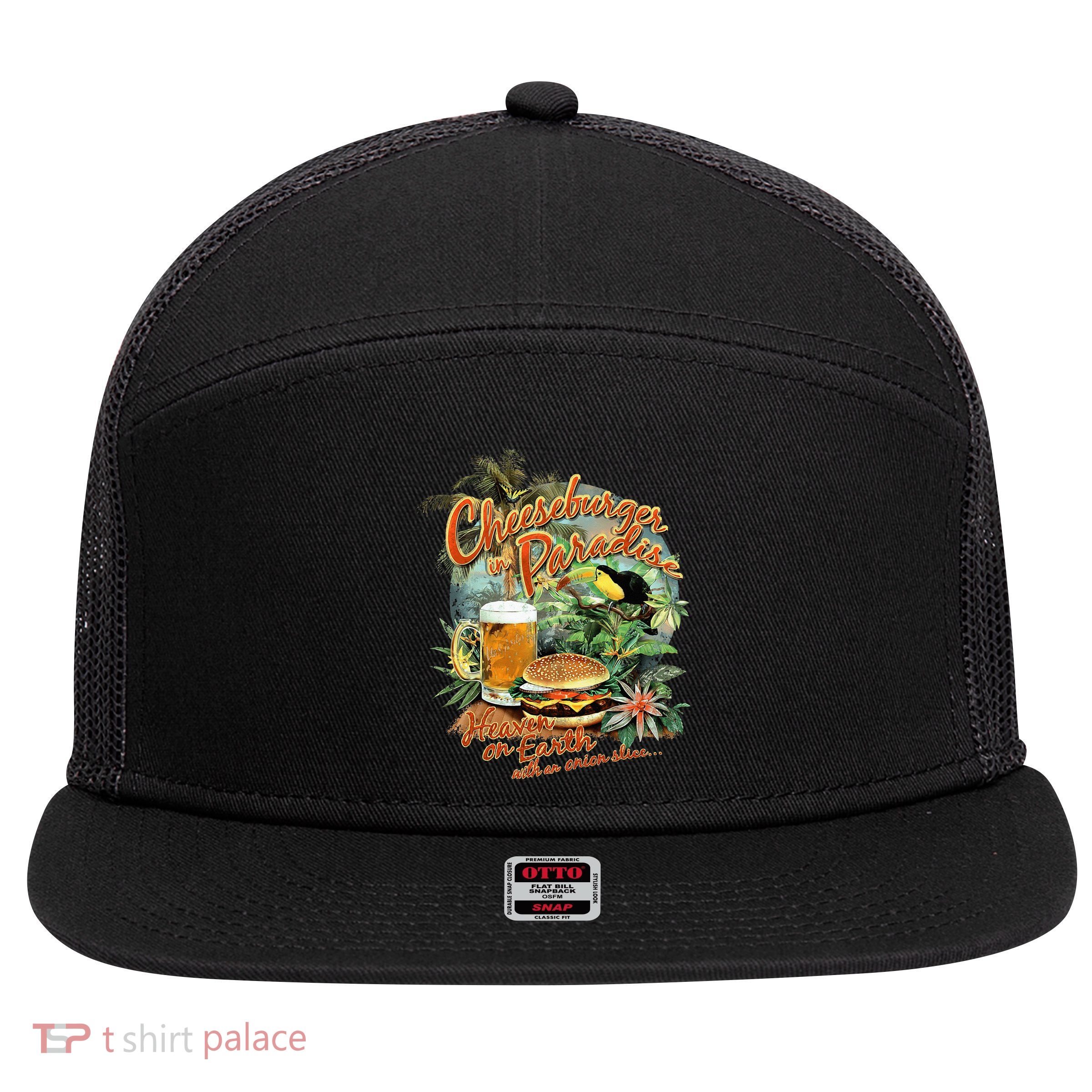 Cheeseburger In Paradise Heaven On Earth 7 Panel Mesh Trucker Snapback Hat