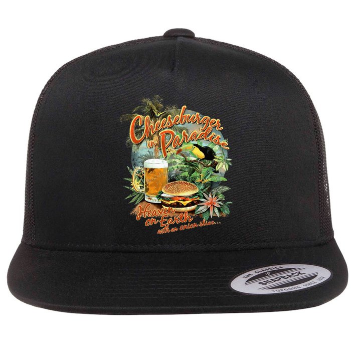 Cheeseburger In Paradise Heaven On Earth Flat Bill Trucker Hat