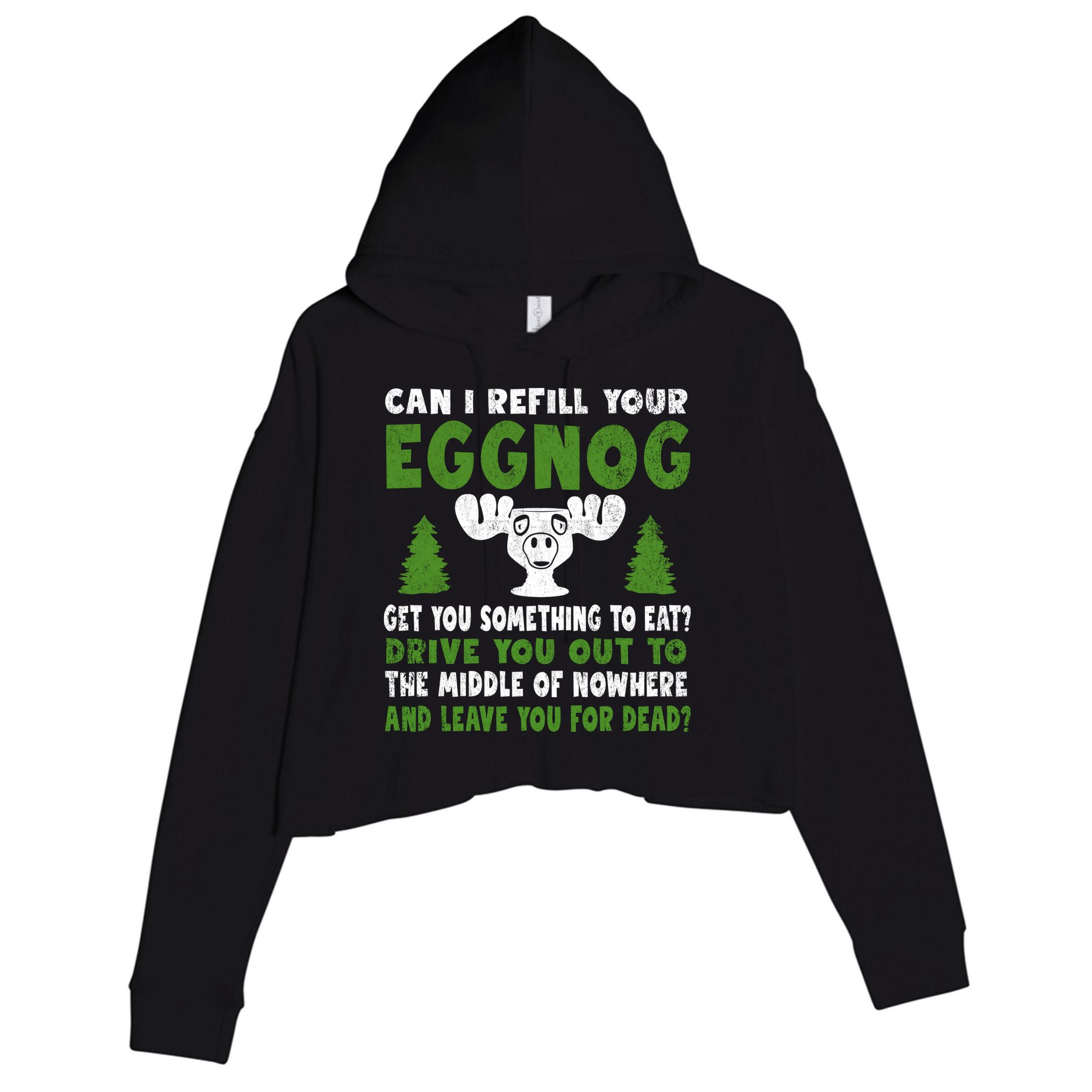 Can I Refill Your Eggnog Christmas Vacation Quote Crop Fleece Hoodie