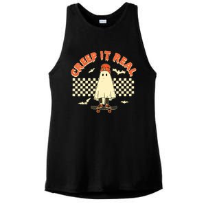 Creep It Real Skateboarding Ghost Retro Halloween Costume Ladies PosiCharge Tri-Blend Wicking Tank