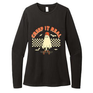 Creep It Real Skateboarding Ghost Retro Halloween Costume Womens CVC Long Sleeve Shirt