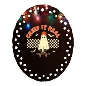 Creep It Real Skateboarding Ghost Retro Halloween Costume Ceramic Oval Ornament