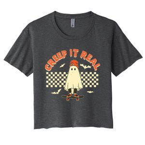 Creep It Real Skateboarding Ghost Retro Halloween Costume Women's Crop Top Tee